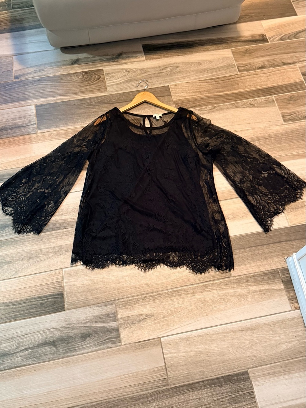Black Lace Long-Sleeve Women's Top - Elegant Sheer Overlay - Picture 13 of 13